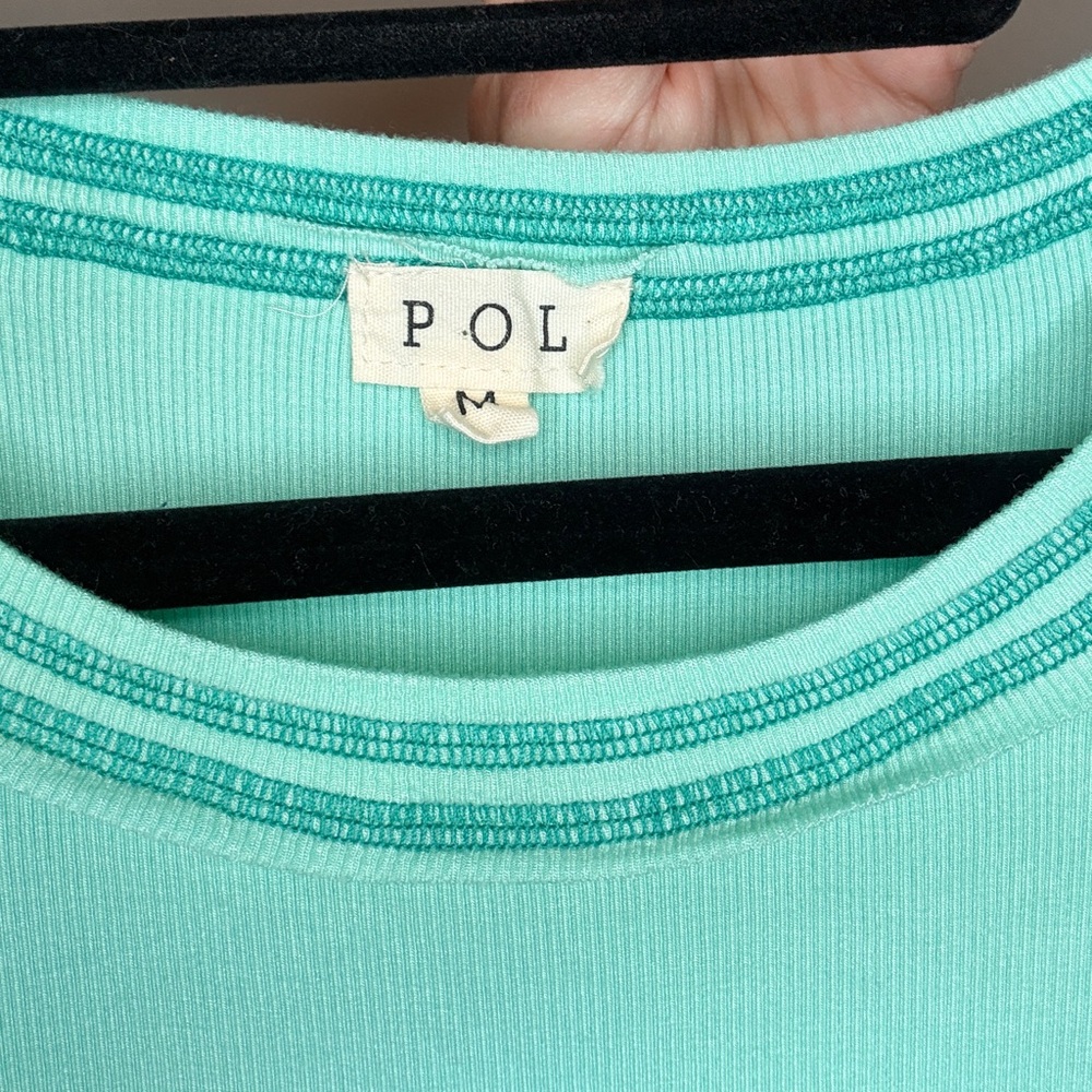 POL Women's Aqua Lace Accent Long Sleeve Top - Picture 2 of 4